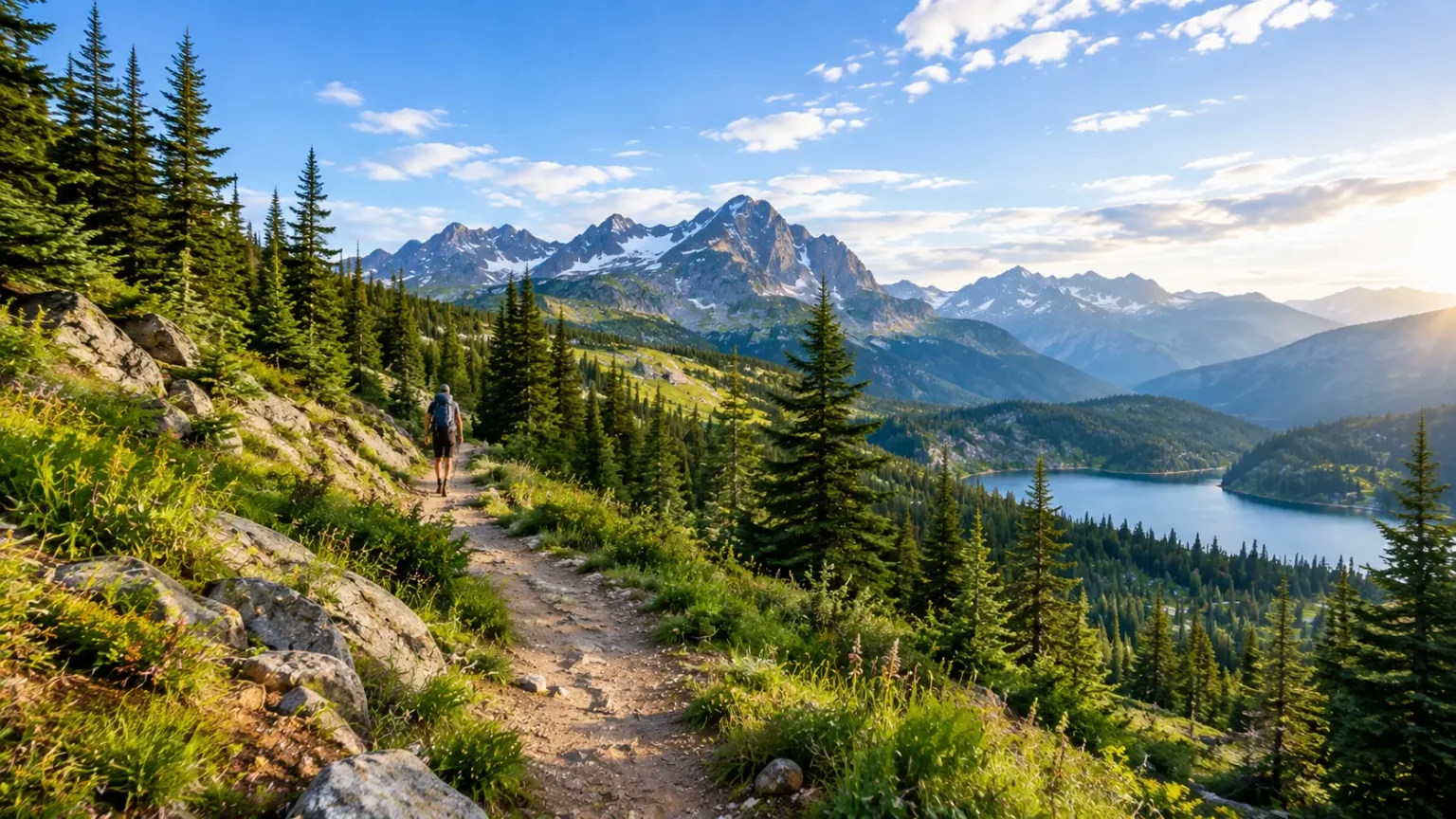 Acadia National Park hiking trails: hikers on a granite ridge above the Maine coast