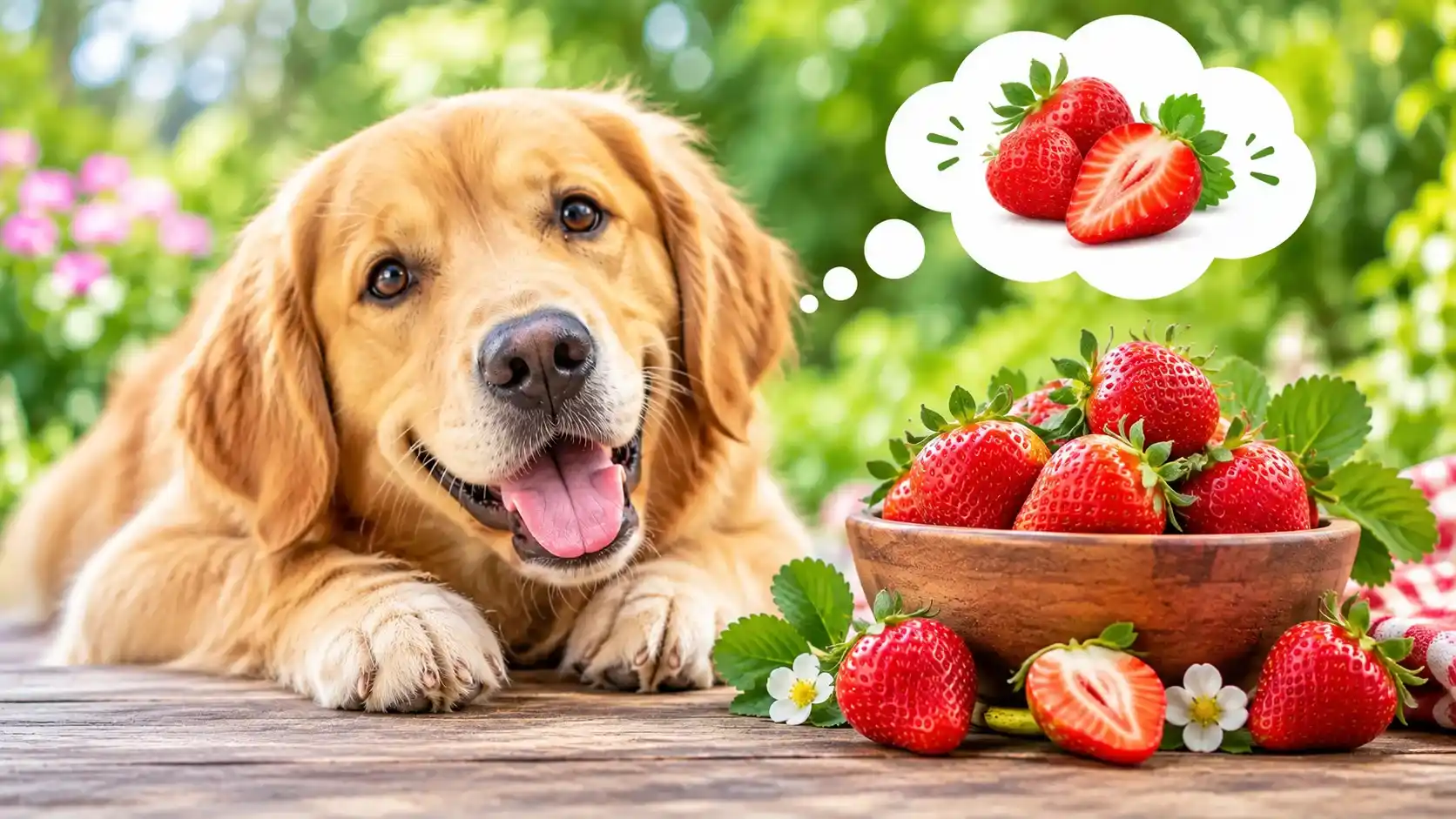 Can Dogs Have Strawberries happy dog eating fresh sliced strawberries, showing that dogs can have strawberries safely