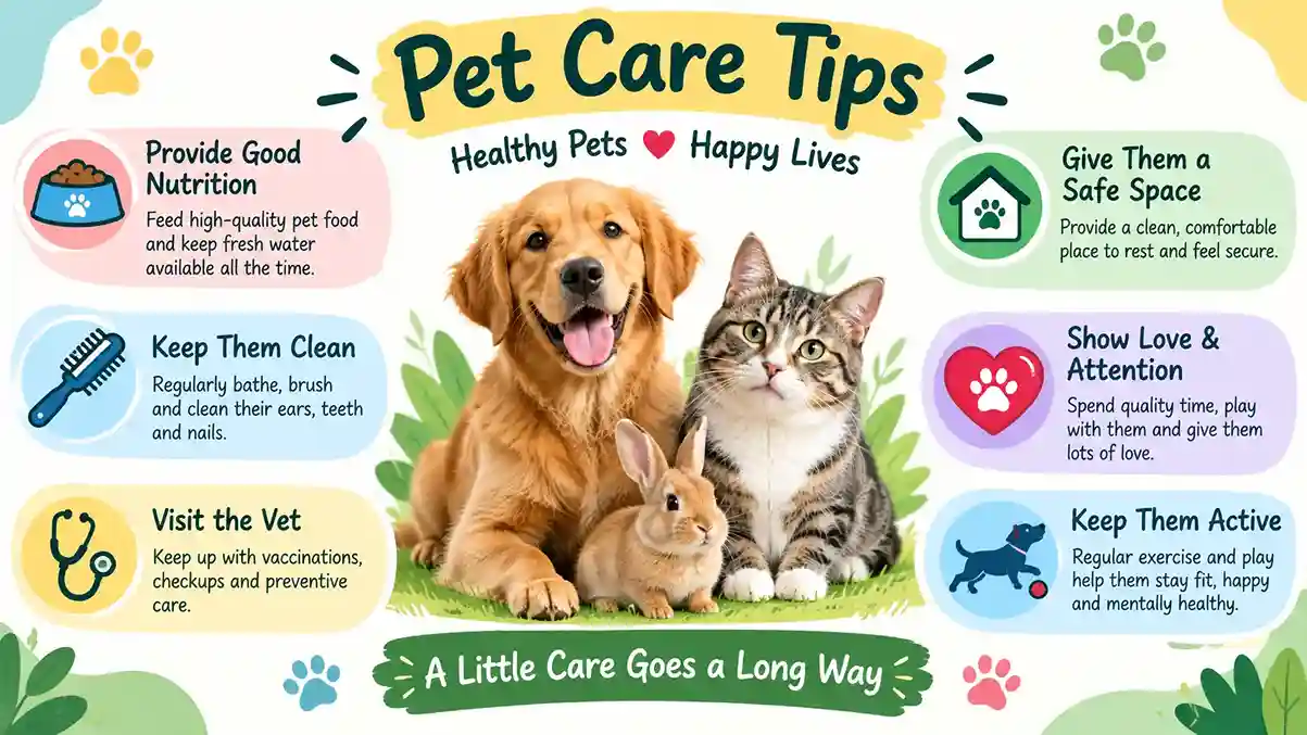 Happy dog and cat resting at home, showing everyday pet care tips for a healthy pet